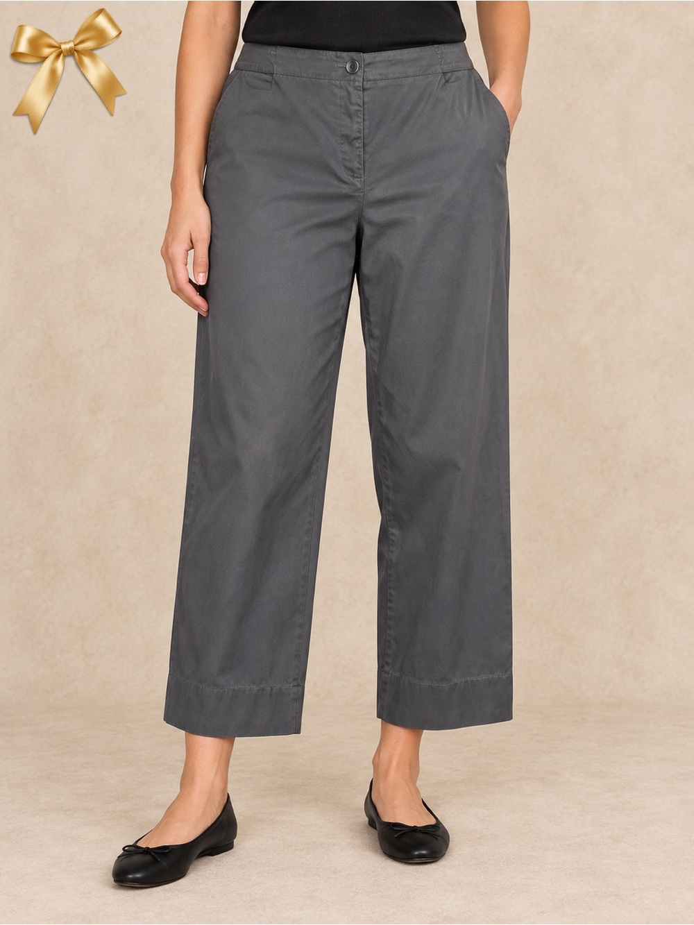 Eileen Fisher Cotton Drawstring Capri Pants Charcoal Blue Gray Large
